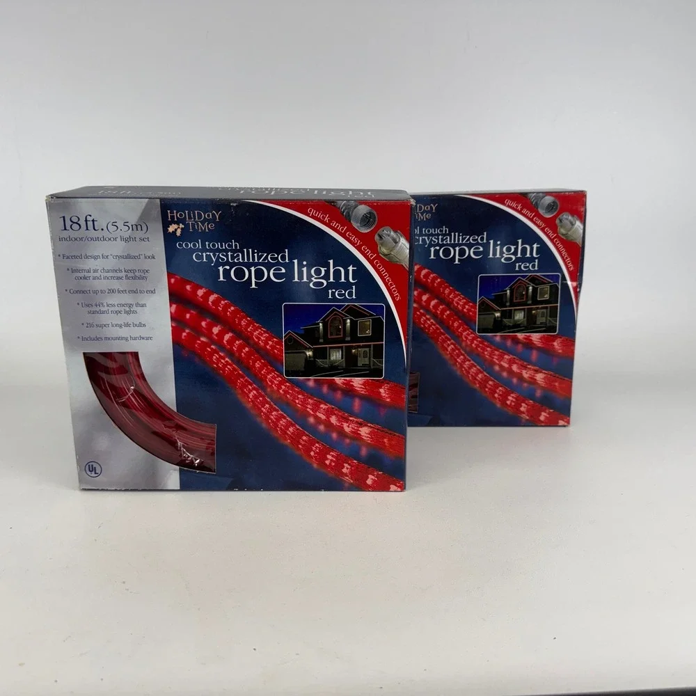 Holiday Time 18ft RED Crystallized Rope Light Indoor Outdoor Set of 2